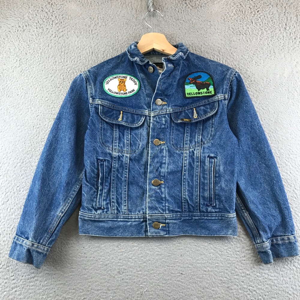 Vintage Lee Kids Denim Jacket‎ Yellowstone Patches Size 12 Trucker Jean
